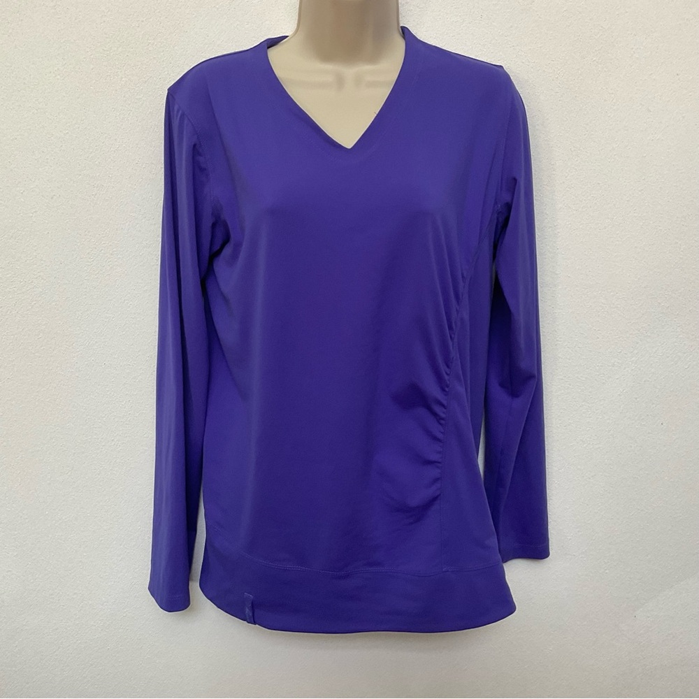 Salomon Purple Ruched Front Long Sleeve Hiking/Running Outdoor Top Size Large